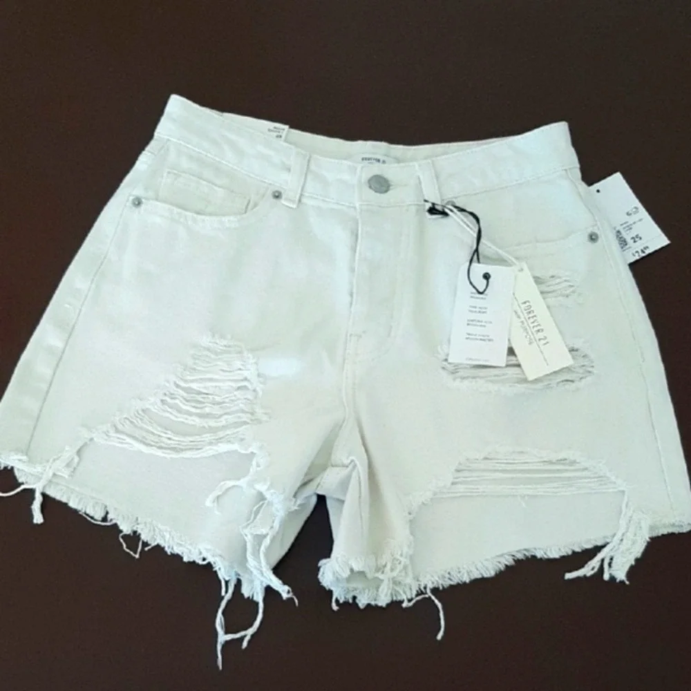 Bershka Light Gray Distressed Jean Shorts